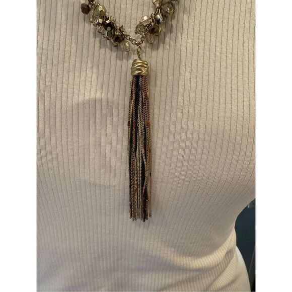White House Black Market Crystal and Metal tassel Necklace - Picture 7 of 8